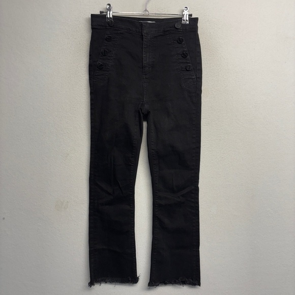 LOFT Flare Crop Black Fray Button Apron Nautical Jeans 2/26 - Picture 1 of 8